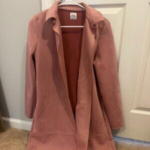 Zara Pink Suede Trench Coat US Size M